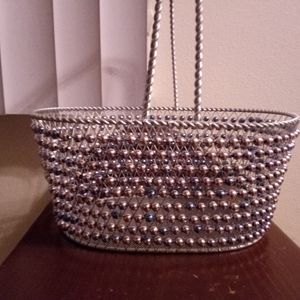 Silver, Beaded Basket